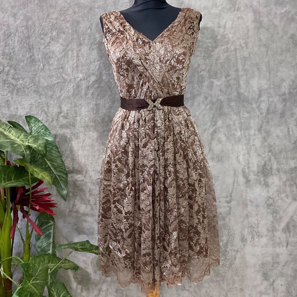 BCBGMaxAzria Brown Lace Midi Dress